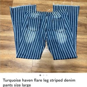 Turquoise haven flare leg striped denim pants size large